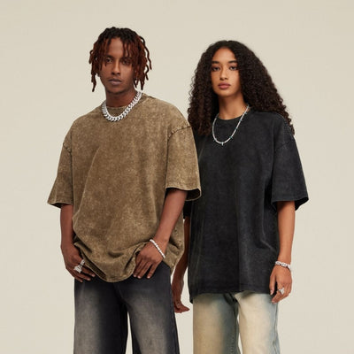 S1721 270G 重水洗做舊落肩寬版T恤