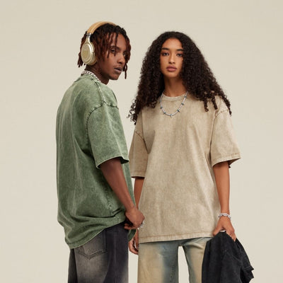 S1721 270G 重水洗做舊落肩寬版T恤